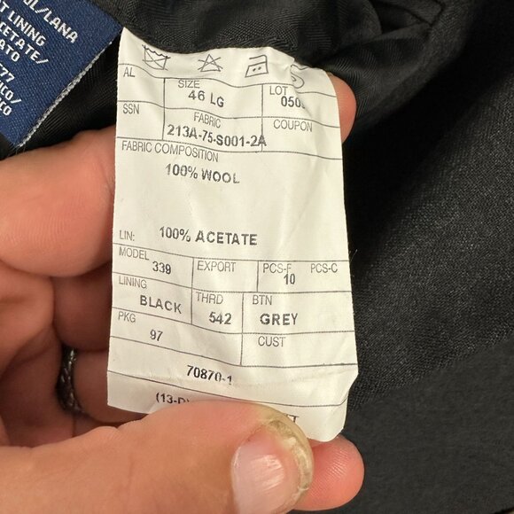 Stafford Mens Suit Jacket 46L Classic Fit 2 Button Wool Blend Charcoal Gray - Picture 5 of 7